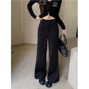 裤 直筒宽松显瘦长裤 女春季 高腰胖mm大码 KX22045 新款 黑色休闲西装