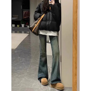 高腰弹力显瘦胖mm直筒喇叭裤 新款 子KX33160 女春季 复古微喇牛仔裤