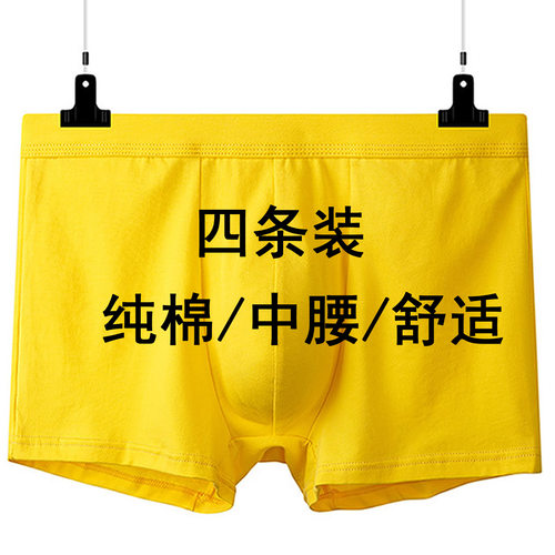 黄色内裤男士纯棉四角平角底裤头