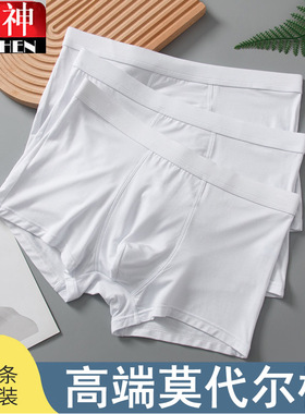 纯白色内裤男款平角莫代尔男士四角裤衩夏季四角底裤婚纱照短裤头
