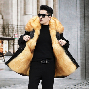 中老年防皮草外套 大码 派克服男可拆卸内胆新款 整貂皮毛一体中长款