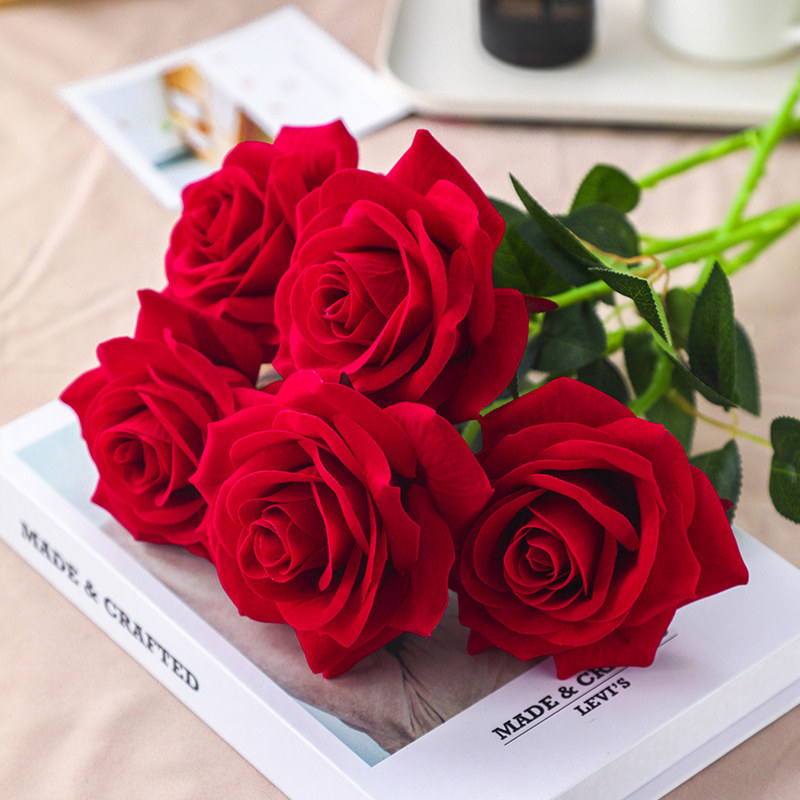 仿真芬得拉玫瑰假花摆设客厅装饰塑料花摆件客厅插花绢花干花花束