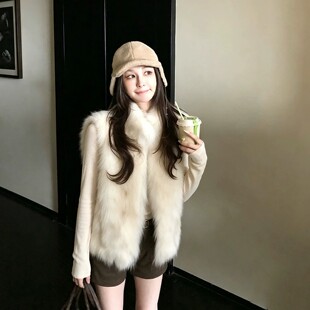 高级感晕染狐狸毛皮草马甲女2026冬季皮毛一体立领坎肩毛茸茸外套