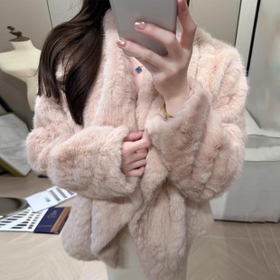 2024新款粉色环保水貂毛毛绒外套女皮毛一体短款气质富家千金皮草