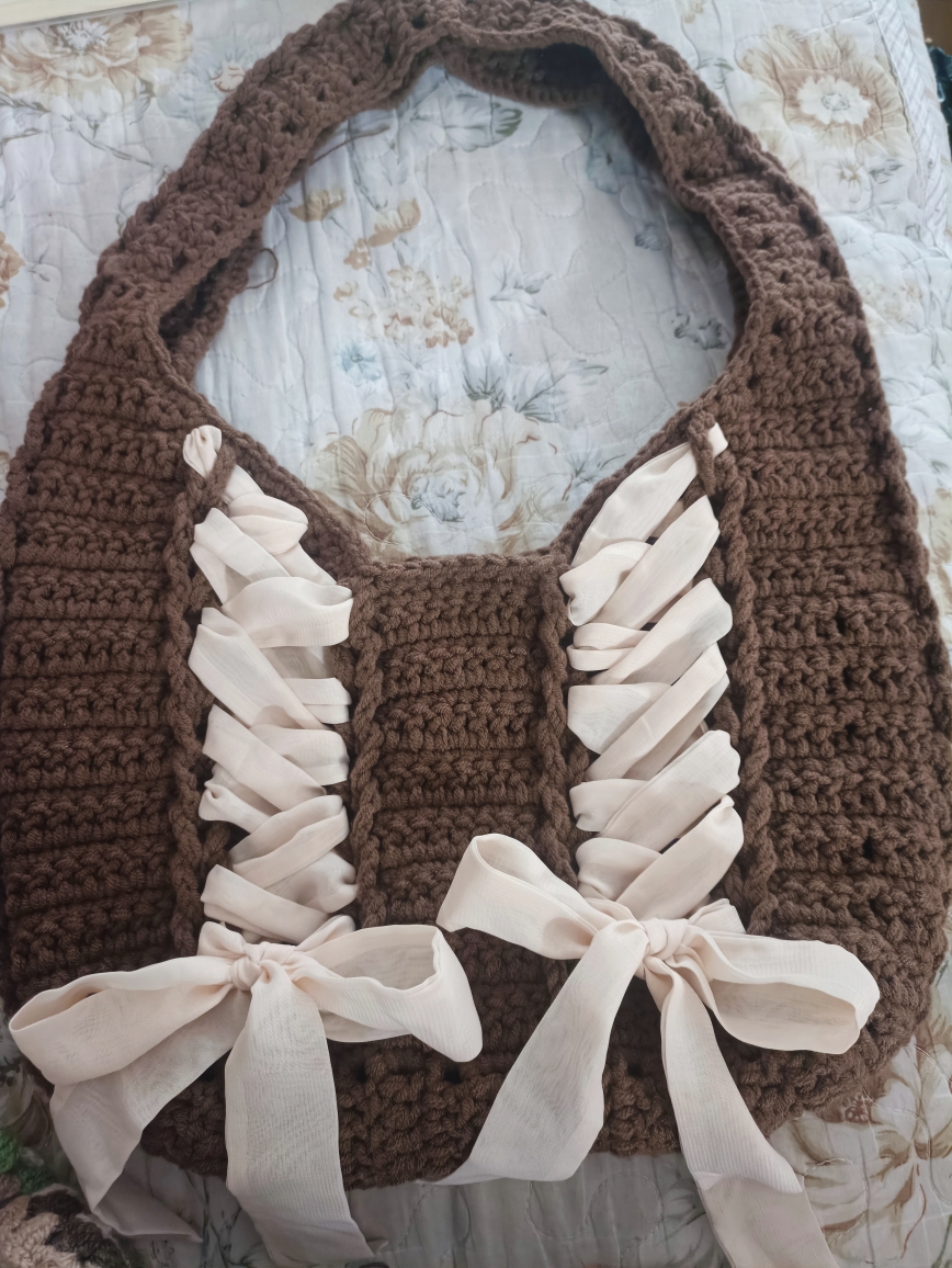 手工编织Cinta包包芭蕾风蝴蝶结甜美柔软毛线钩针钩织丝带