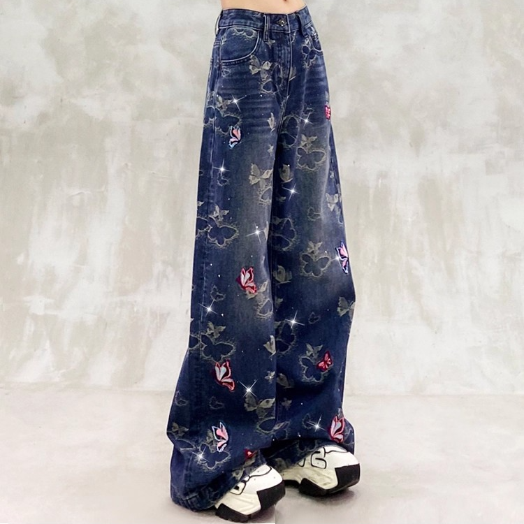 2026春季新款复古休闲重工刺绣提花牛仔裤高腰宽松显瘦直筒阔腿裤,女装/女士精品,牛仔裤,淘宝优惠券,粉丝福利购,淘宝优惠卷