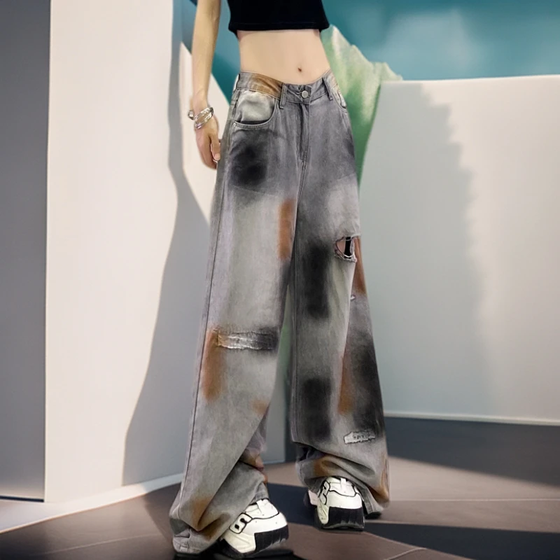 显瘦牛仔裤女宽松百搭阔腿拖地裤