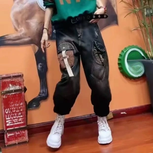 复古个性 饰欧货牛仔裤 2025春秋新款 柳钉装 女宽松百搭时尚 阔腿长裤