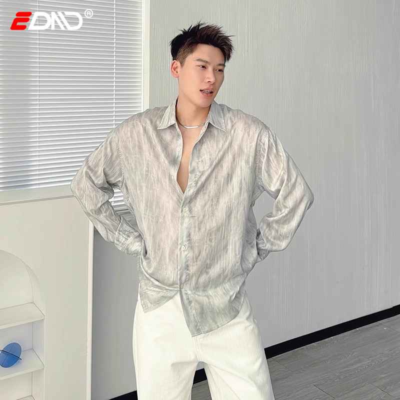 冰丝醋酸衬衫男士2025新款夏季薄款高级感雅痞风防晒长袖衬衣男款