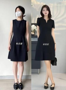 本赫风黑色连衣裙女夏腰季c317大级码胖mm收气质高感独特减龄短款