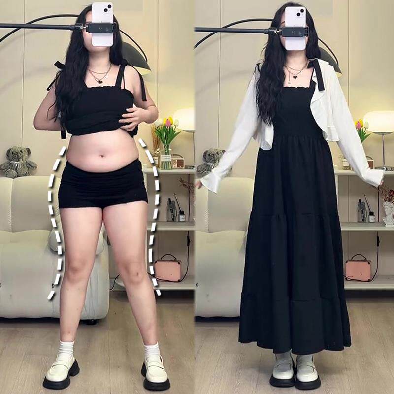 大码法式吊带连衣裙套装女夏胖mm遮肚藏肉梨形身材穿搭开衫两件套