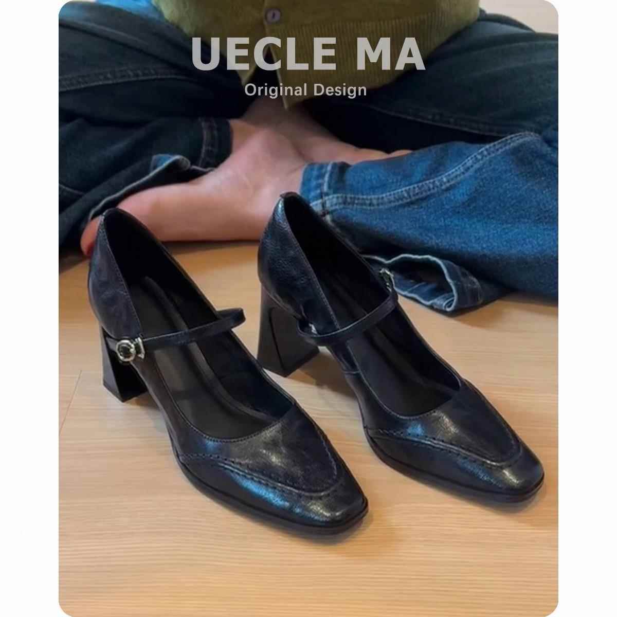 小羊皮鞋子~法式单鞋女气质不累脚高跟鞋粗跟工作鞋绝美玛丽珍鞋