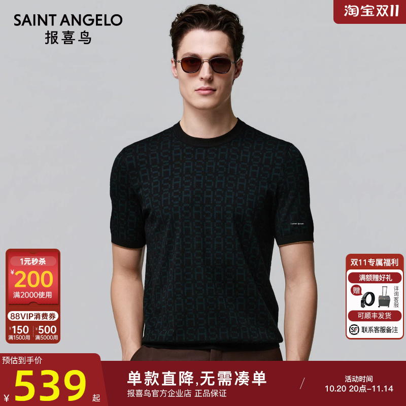 报喜鸟2025秋季新款男士时尚休闲短袖羊毛衫绵羊毛T恤衫百搭上衣