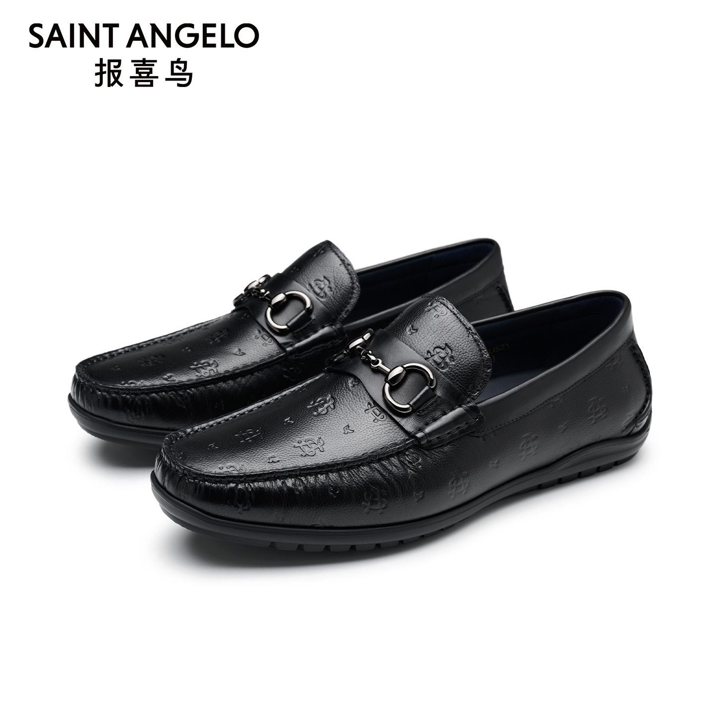 报喜鸟男鞋高级感男士一脚蹬商务豆豆鞋秋季新款真皮压花乐福鞋