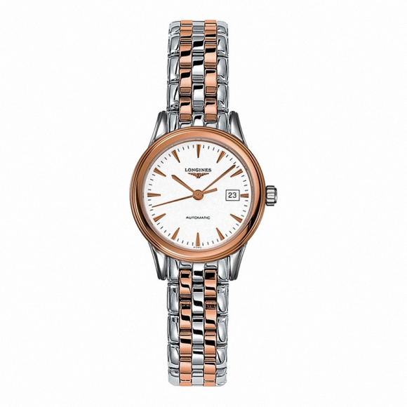 longines浪琴女表军旗系列间金日历手表钢带机械表l4.374.3.92.