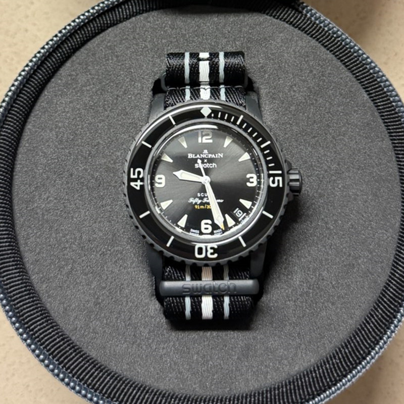 swatch斯沃琪手表宝珀联名款风暴洋男表五十噚女表机械表so35b400