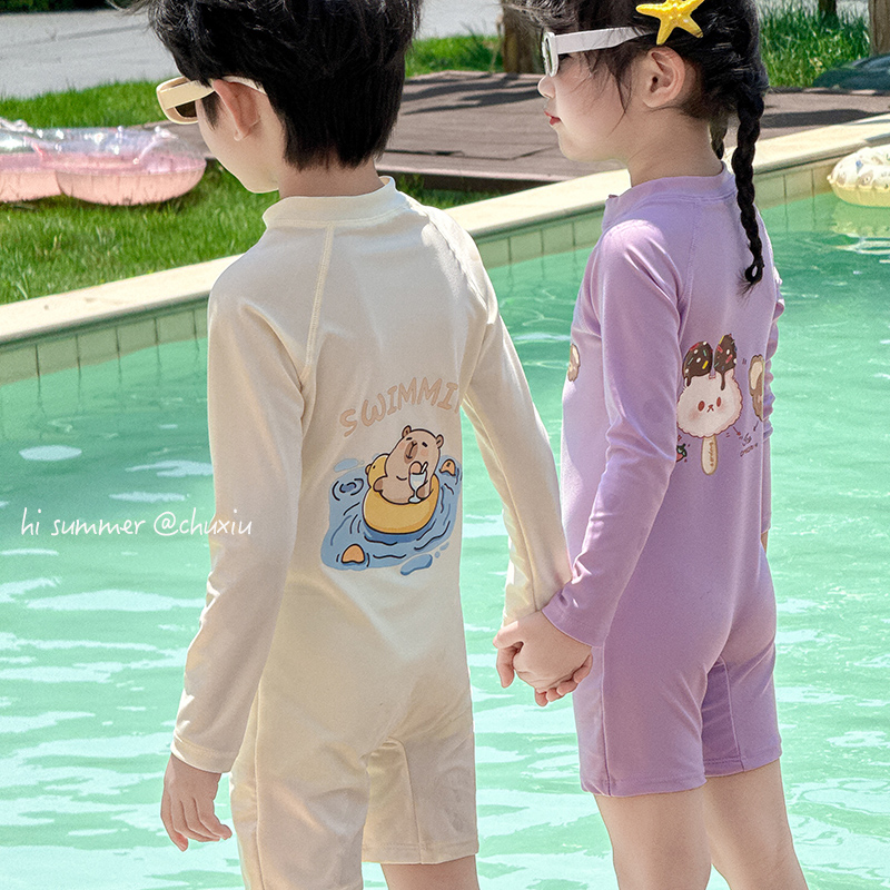 儿童连体卡通可爱长袖防晒游泳衣