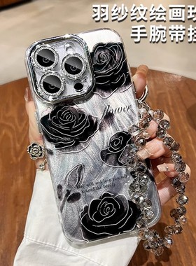 黑色玫瑰适用于小米15手机壳卡通红米k80至尊版Redmik70/60/50新款note14/13/12turbo4全包civi5pro镜头膜