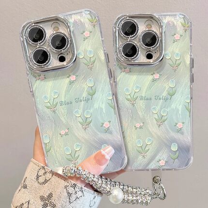 小清新郁金香适用15手链opporeno14pro手机壳reno13/12/11/10女a5pro新款findx9全包8/7镜头膜6简约k12x外壳