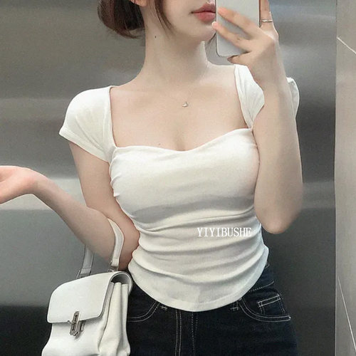 性感绝美露锁骨显身材短袖t恤