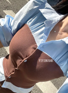 韩国代购正品PR013小众设计感 巨好看抹胸拼接显瘦气质衬衫假两件