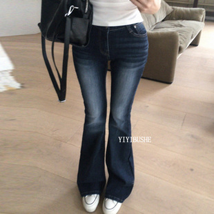 巨显瘦深青色紧身低腰微喇牛仔裤 PU196独家腿精来咯 正品 韩国代购