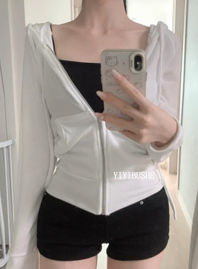 韩国代购正品PP008早秋巨好看的穿搭 百搭显瘦修身连帽长袖短外套