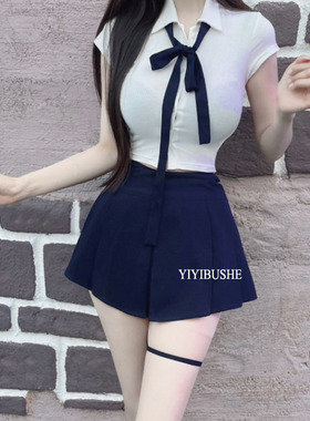 韩国代购正品MM377减龄~学院风显瘦高腰绑带半身裙裤 网球裙裤se