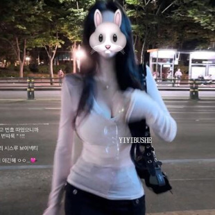 简约V领防晒长袖 当天发韩国代购 性感微透显身材 LA208 T恤 正品