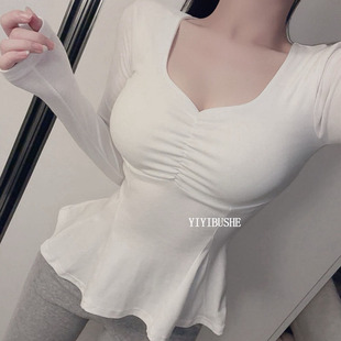 韩国代购正品 LO185特别漂亮~纯欲女人味掐腰修身长袖T恤上衣bm