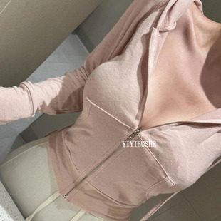 当天发 韩国代购正品 LO025日常慵懒风~纯欲修身连帽正肩卫衣外套