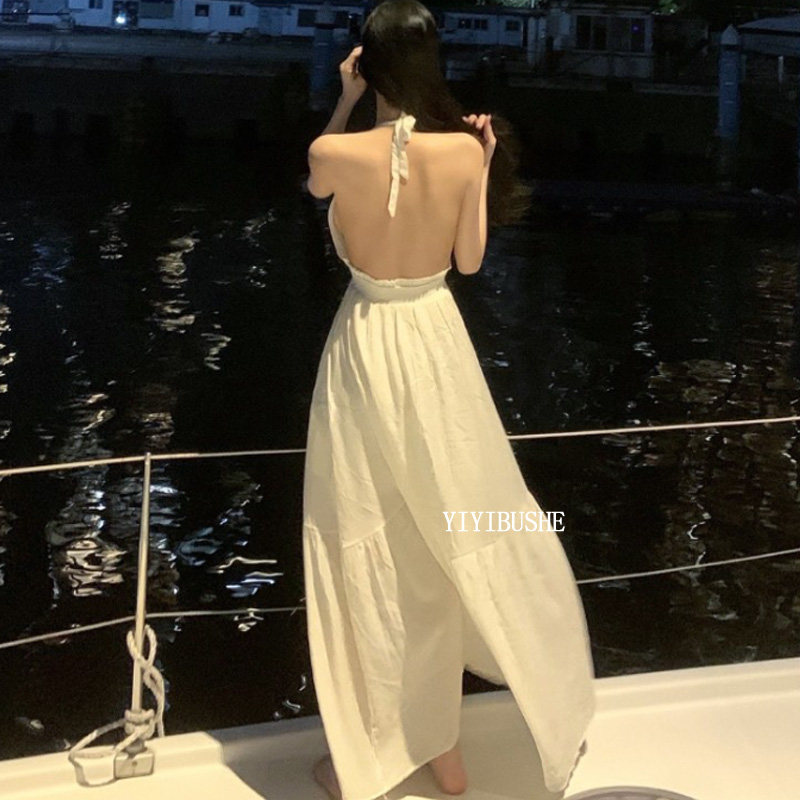 绝美高级感露背长款吊带连衣裙
