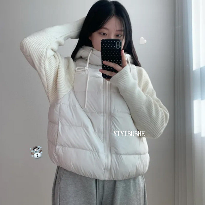 巨好看拼接袖宽松连帽棉服外套