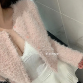 韩国代购 毛毛针织外套 绝美漂亮浅粉色厚款 正品 PS299早秋纯欲穿搭