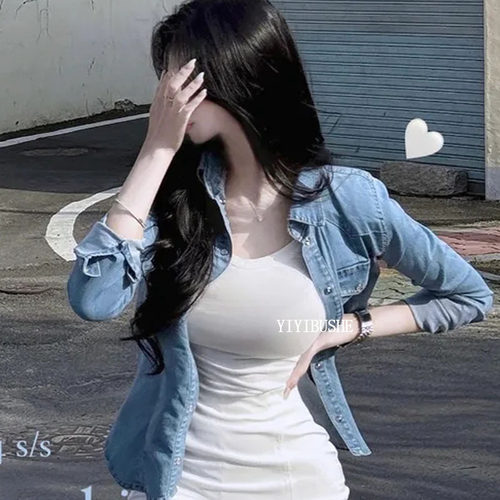 ins超火巨好看的复古蓝牛仔衬衫