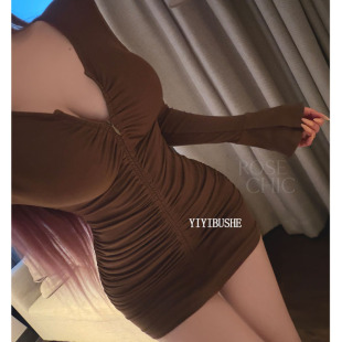 纯欲女人味显胸褶皱包臀连衣裙rc LU257设计感两穿 韩国代购 正品