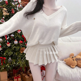 当天发 韩国代购正品LR157超减龄~性感显瘦高腰A字百褶毛呢半身裙