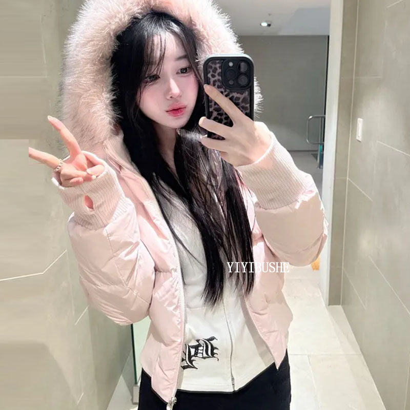 甜美女人味连帽加厚羽绒服外套