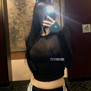 巨好看露腰微透显身材长袖 PR238性感辣妹风 t恤上衣 正品 韩国代购