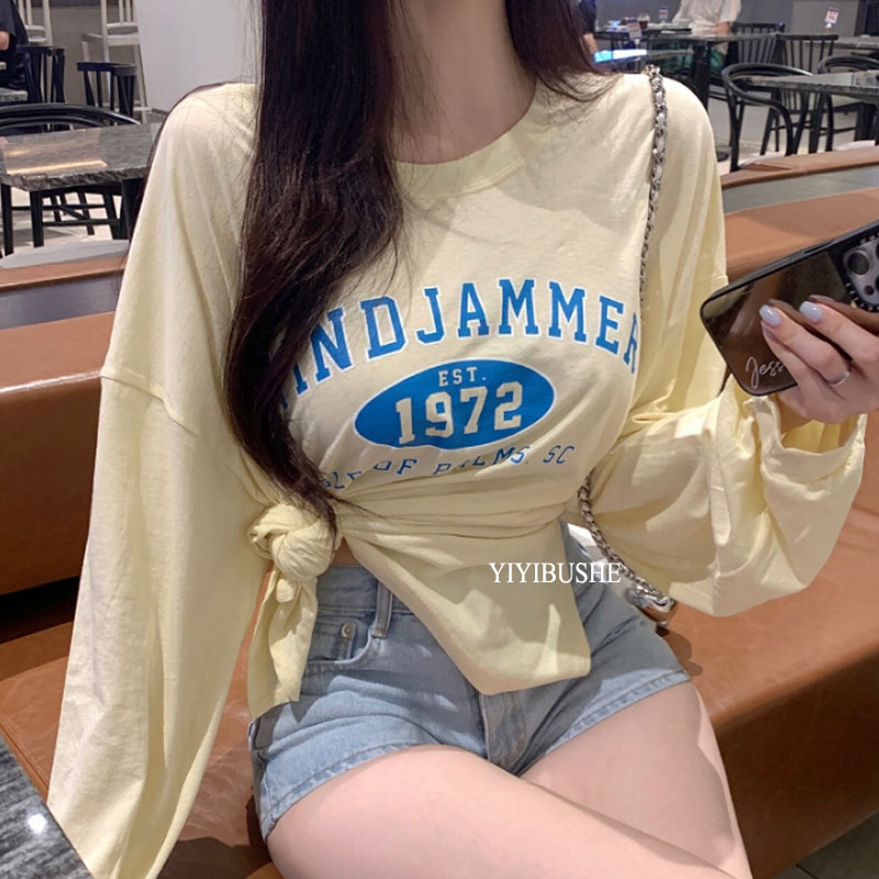 欧尼慵懒日常字母宽松长袖T恤