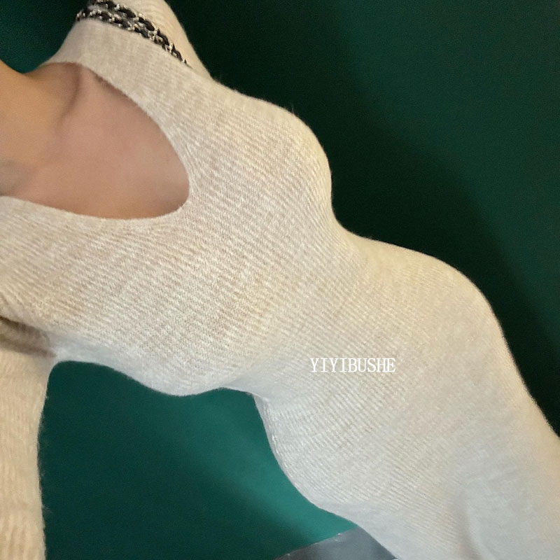 女人味V领长款针织鱼尾连衣裙