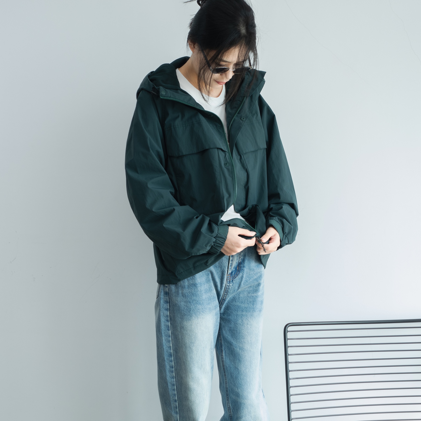 森林绿宽松登山服女外套多口袋女