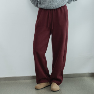 显瘦高腰两穿休闲 子加绒窄版 2025春秋新款 简约百搭深红色香蕉卫裤