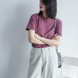 加厚简约百搭宽松大弹力纯色T恤宽松圆领正肩上衣女 2025春夏新款