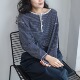 日系复古条纹亨利领纯棉藏青简约长袖 26春季 新款 T恤女宽松显瘦潮