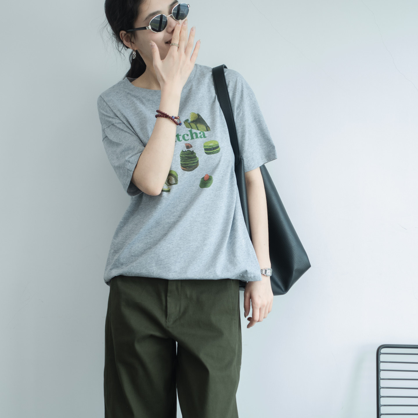 26简约韩版甜品休闲风印花短袖T恤女宽松圆领纯棉灰色上衣松弛感