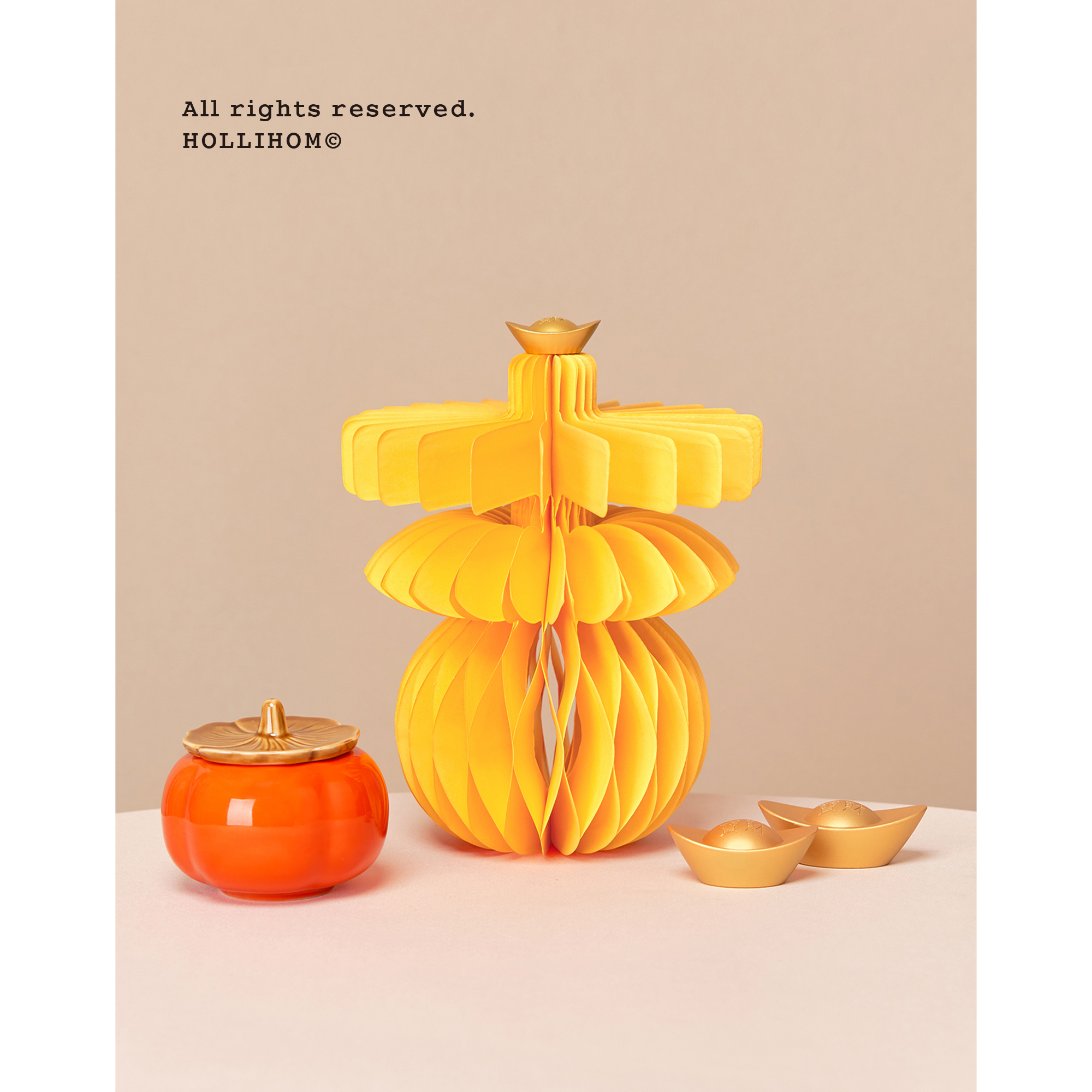 逅里Hollihom 良辰吉日 发财黄新家乔迁玄关电视柜摆件开业布置