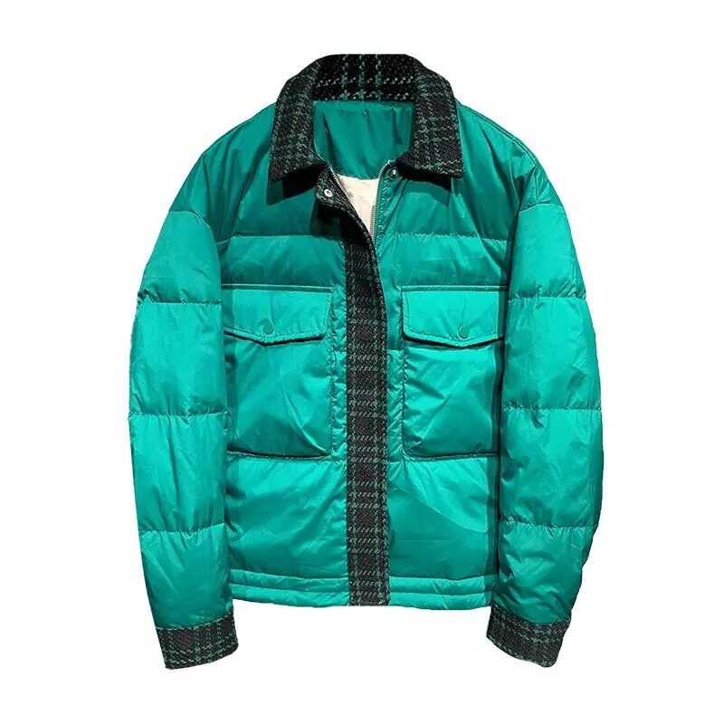 EUROPEAN GOODS 2022 NEW TREND DESIGN PLAID COLOR-BLOCK LARGE POCKET MENS WINTER LOOSE FASHION COTTON JACKET TIDE