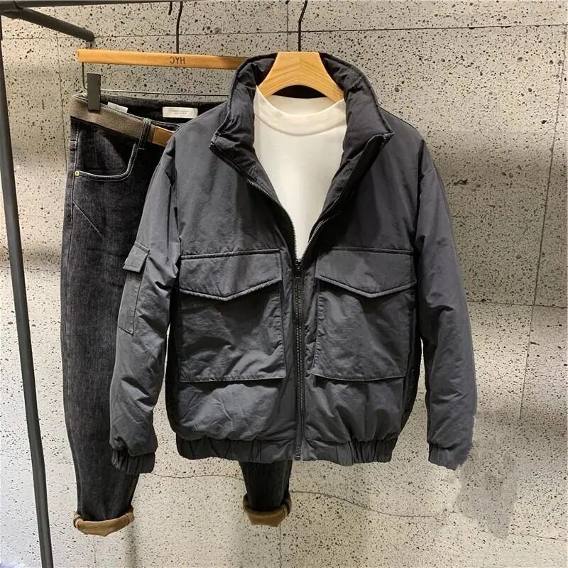 NEW 2022 WINTER MENS STAND-UP COLLAR WORKWEAR THICKENED TRENDY FASHION DESIGN FAKE TWO LOOSE WARM JACKET MEN