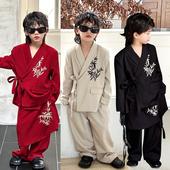 唐装 秋冬新中式 花童礼服男童汉服古风走秀演出服 套装 痞帅儿童西装